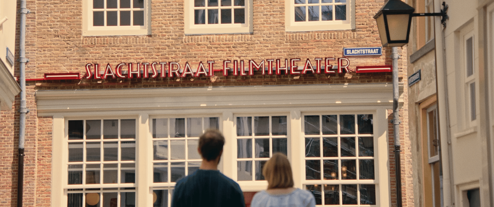 Two people watching a film at Slachstraat Filmtheater in Amsterdam.