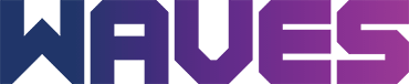 Waves logo with vibrant purple and green colors on a dark background.