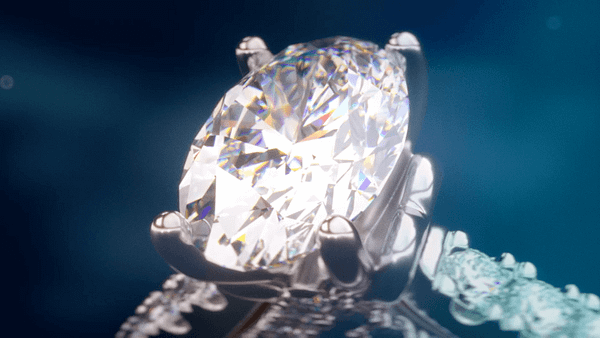Close-up of a sparkling diamond ring with a large center stone and elegant setting.