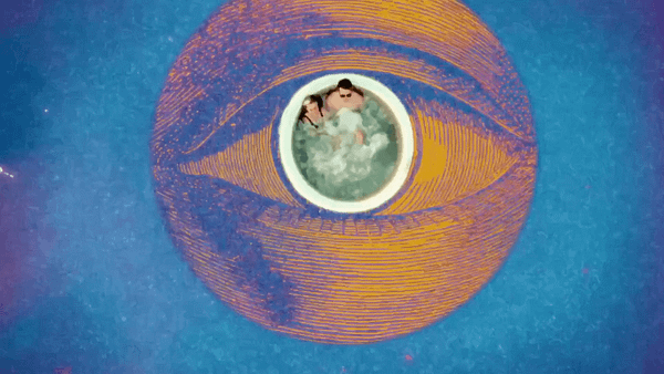 Creative video agency logo with eye and water elements for branding.