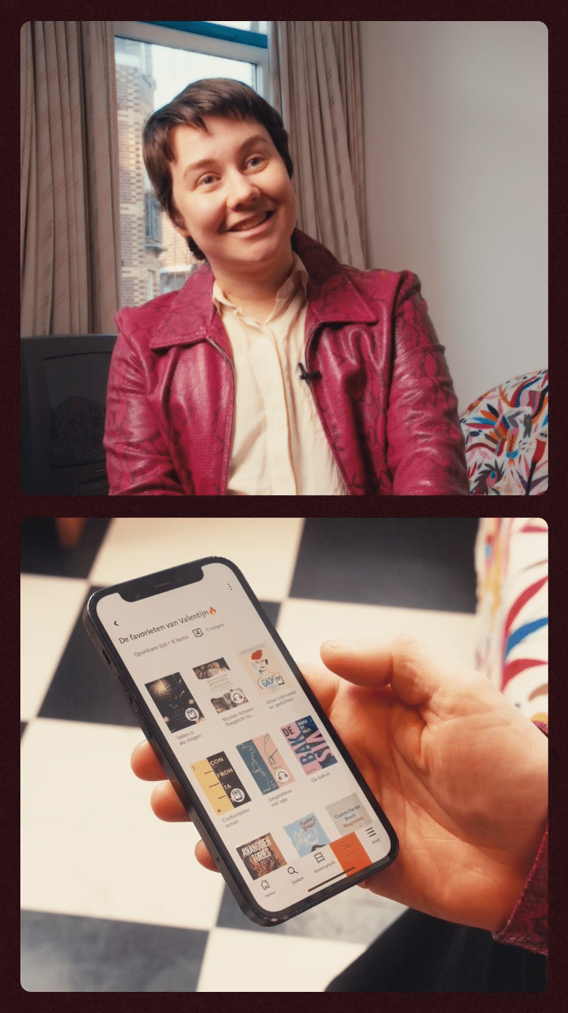 Woman smiling with a laptop and smartphone showcasing video content.